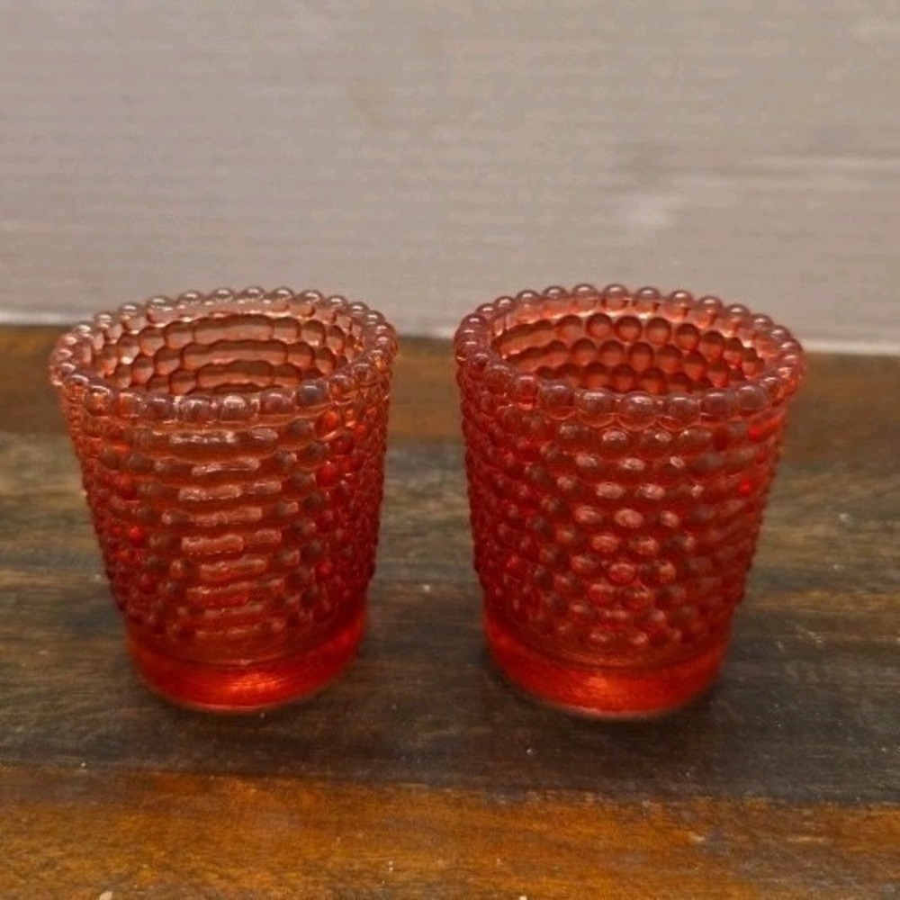 Vintage 2.5" Ruby Red Hobnail Glass Votive Candle/Toothpick Holder Fairy light